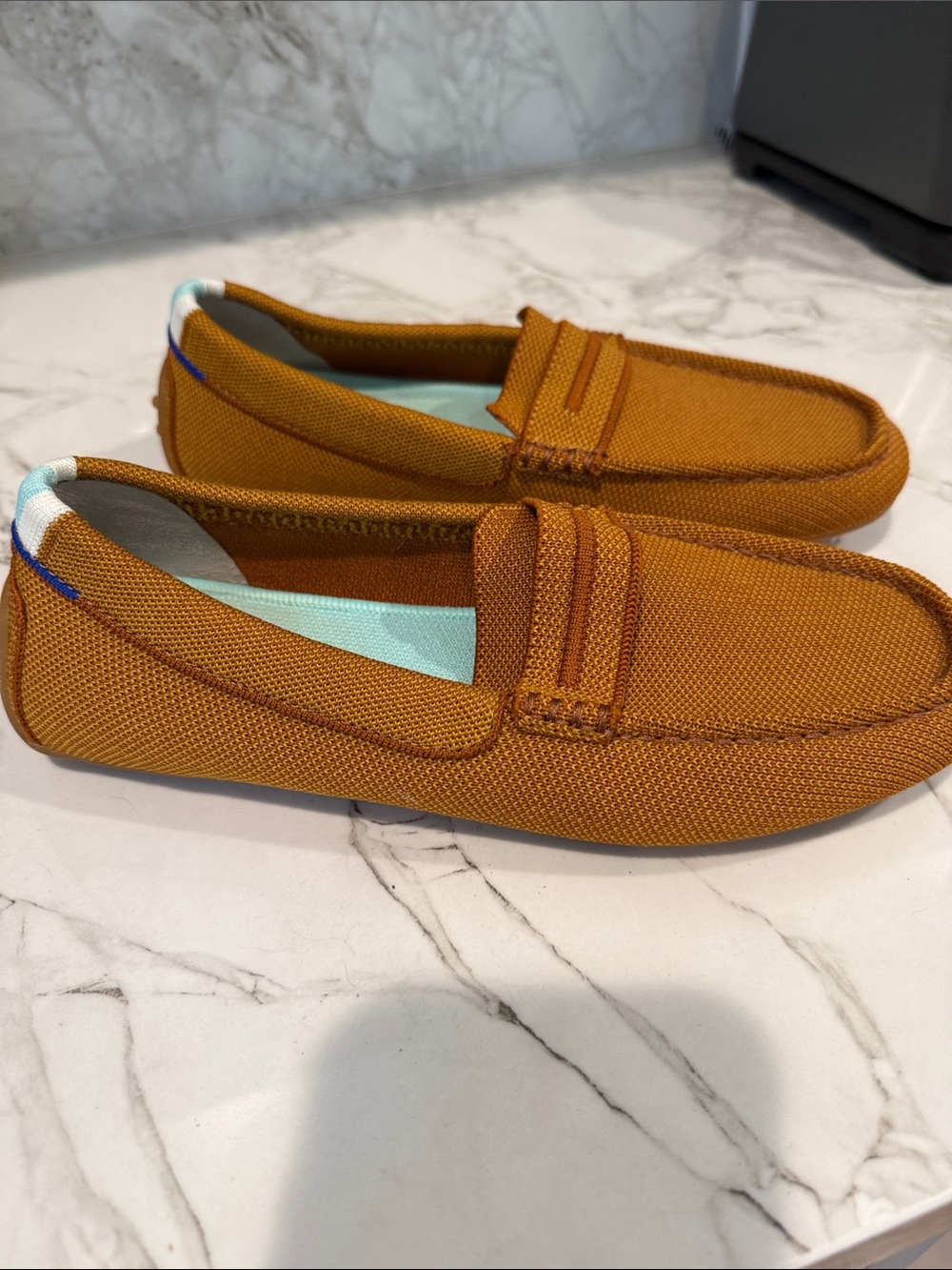 Rothy's Amber Knit Penny Loafers with Aqua Insole